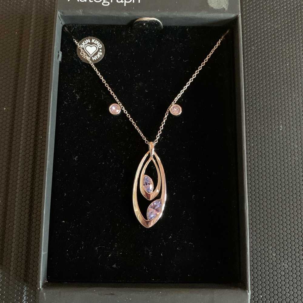 Autograph Silver Necklace and Earrings set with Purple Swarovski Crystals.